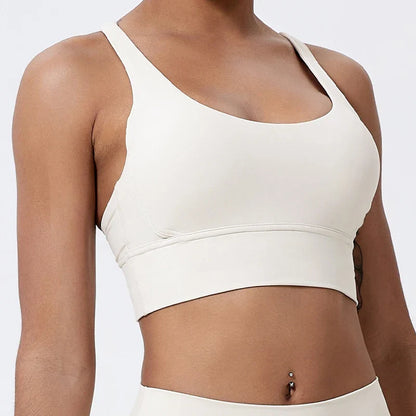 Push-Up Sports Bra for Women – Cross Back Yoga Crop Top, Shockproof Gym Fitness Bra for Running & Workout