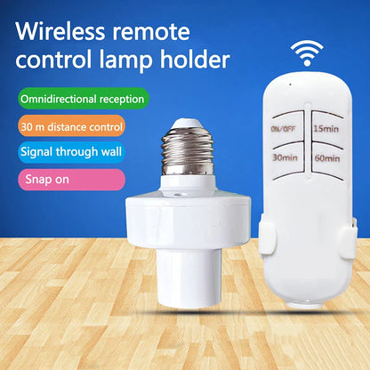 Smart Timer E27 Lamp Holder – Wireless Remote Control Light Socket, 110V-220V, 15m Range, Intelligent ON/OFF Switch