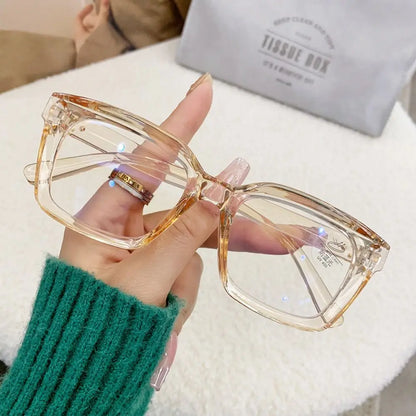 2024 Oversized Square Anti-Blue Light Glasses, Large Frame Myopia Transparent Eyeglasses