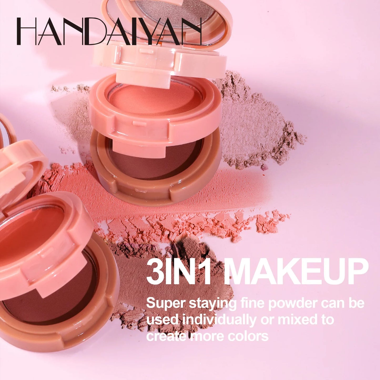 Handaiyan 3-in-1 Eyeshadow, Highlighter & Blusher Palette – Moonlight Stone Glitter Powder for Face & Nose