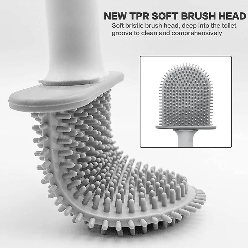 Flexible Hanging Silicone Toilet Brush Cleaner with Quick-Drying Holder - Bathroom Cleaning Accessory