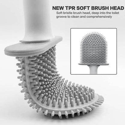 Flexible Hanging Silicone Toilet Brush Cleaner with Quick-Drying Holder - Bathroom Cleaning Accessory