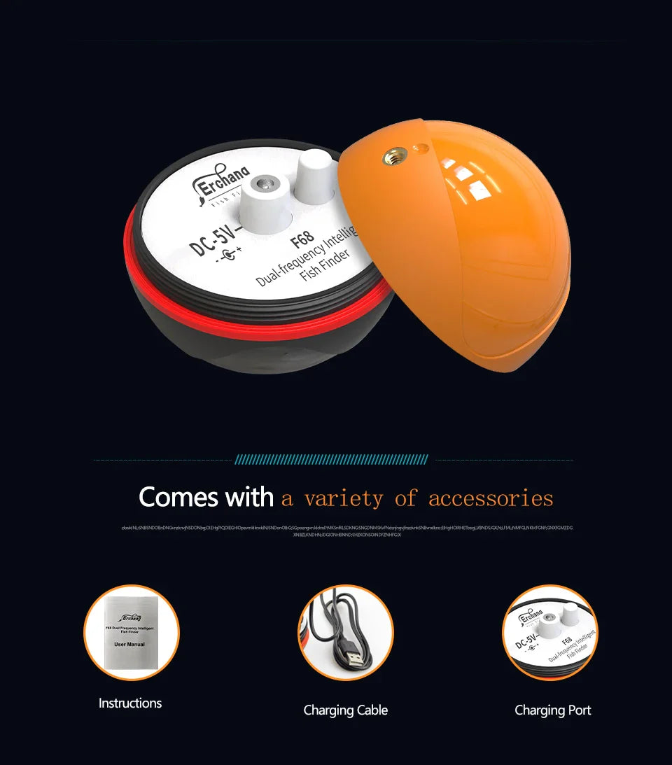 Erchang F68 WIFI Fish Finder – 100M Wireless Echo Sounder for Lake & Sea Fishing, Compatible with iOS & Android