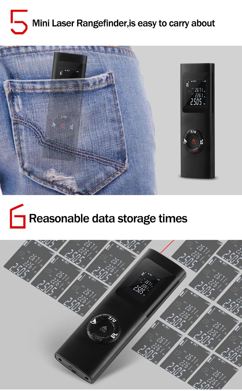 40M/60M Mini Smart Laser Distance Meter | Portable USB Rechargeable Infrared Rangefinder