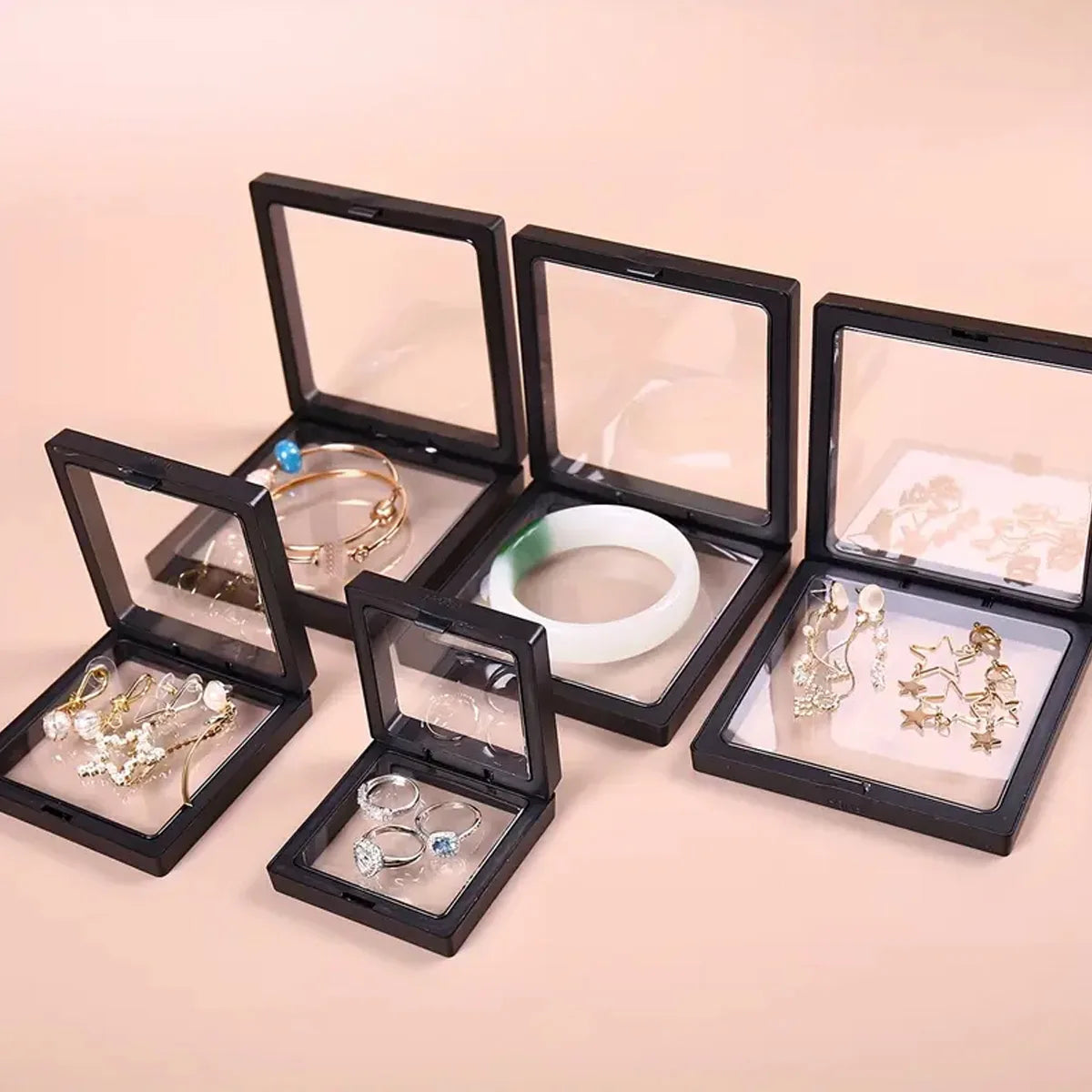 10PCS Transparent Floating Display Box Set – Clear Plastic Film Jewelry & Collectible Storage Cases for Rings, Necklaces & Accessories