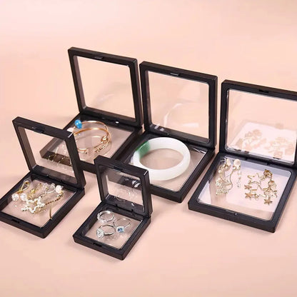 10PCS Transparent Floating Display Box Set – Clear Plastic Film Jewelry & Collectible Storage Cases for Rings, Necklaces & Accessories