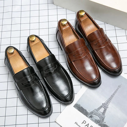 Men’s Classic Leather Slip-On Dress Shoes - Casual Business, Formal & Wedding Loafers