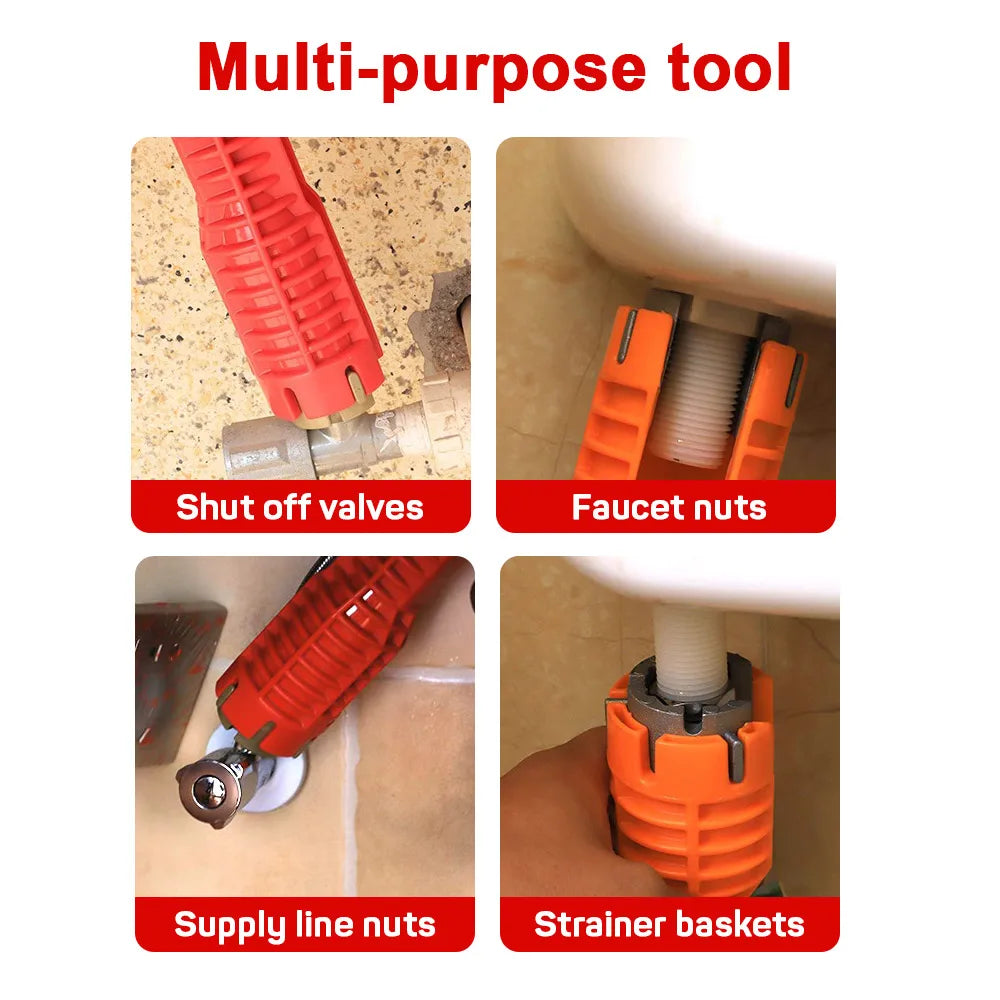 14-in-1 Sink Faucet Wrench - Plumbing Repair Tool with Anti-Slip Handle - Double Head Wrench for Bathroom Plumbing and Water Heater - Spanner Tool
