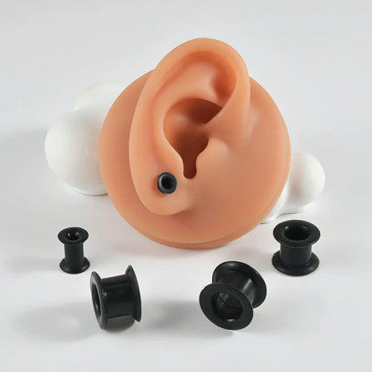 Pair of Supersize Black Silicone Double Flared Ear Tunnel Plugs — Flesh Gauge Expander Stretchers for Piercing
