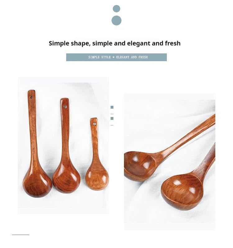 Non-Stick Wooden Cooking Spoon — Solid Anti-Scalding Soup Ladle for Daily Kitchen Use