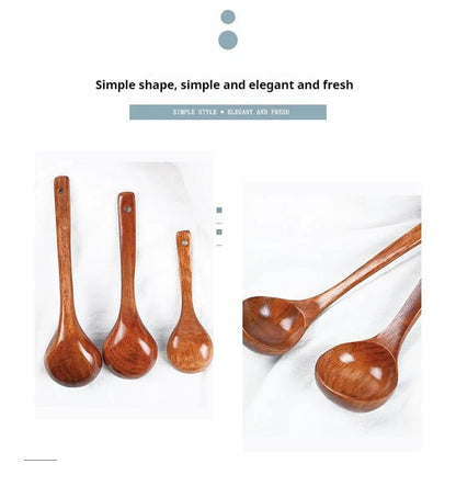 Non-Stick Wooden Cooking Spoon — Solid Anti-Scalding Soup Ladle for Daily Kitchen Use