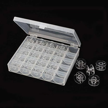 25PCS Clear Sewing Machine Bobbins – Empty Plastic Spools with Storage Box for Home Sewing Accessories