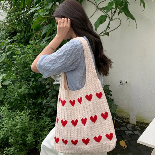Knitted Handbags for Women - Large Capacity Totes, Shoulder Bag - Autumn Winter Purses, Casual Woven Shopping Bag