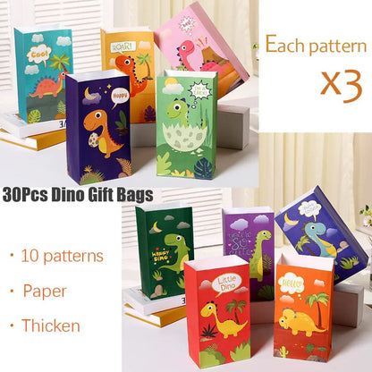 30Pcs Dinosaur Party Bags - Thicken Paper Dinosaur Gift Bags with 36 Stickers - Recyclable and Odorless Candy Bags for Dinosaur Party Gifts