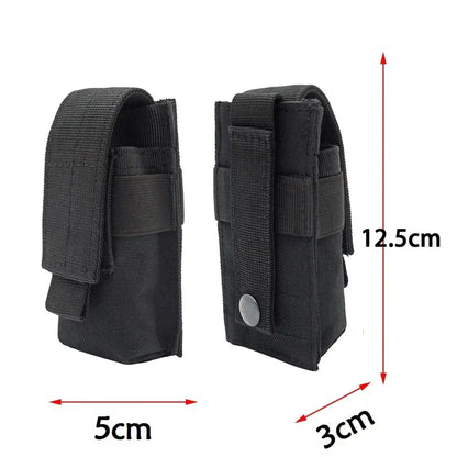 Tactical Single Pistol Magazine Pouch - MOLLE Flashlight Holder, Outdoor Hunting Knife Holster and Torch Case