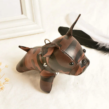 Punk French Bulldog PU Leather Dog Keychain — Fashion Bag Charm for Women Car Key Ring