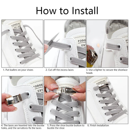 Colorful Metal Buckle No-Tie Shoelaces - Elastic Flat Sneaker Laces with Press Lock for Kids and Adults - Switches Without Ties