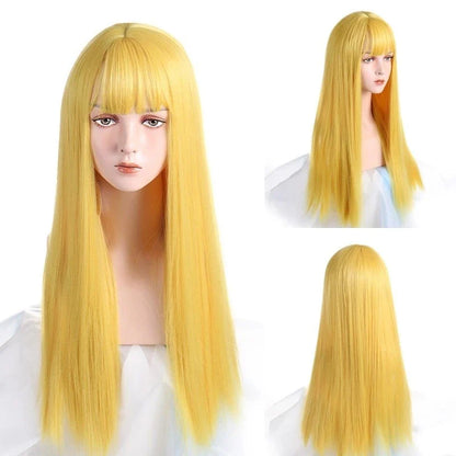 MSIWIGS Women's Synthetic Cosplay Lolita Wigs: Blue Pink Blonde Red Long Straight Hair with Cut Bangs for Party Lady Girl