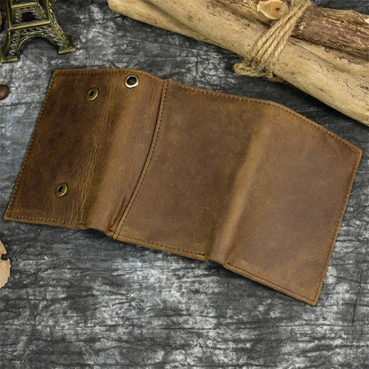Men's Genuine Leather Short Wallet with Chain – Zipper Clutch, Trifold Purse, Card Holder & Coin Purse for Men
