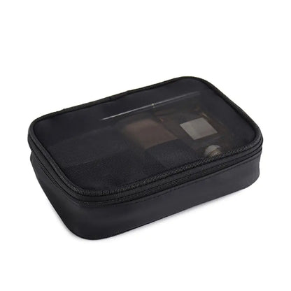 Women’s Solid Color Makeup Bag – Mesh Transparent Zipper Cosmetic Pouch, Portable Mini Wash Storage for Travel