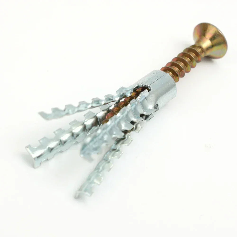 100/10 Sets Metal Serrated Expansion Tube with Self-Tapping Screws — Concrete Wall Anchor Bolt Kit