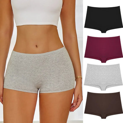 New Women’s Cotton Seamless Sports Panties – Solid Color Boxers, Cozy Lingerie Underwear XS-XL