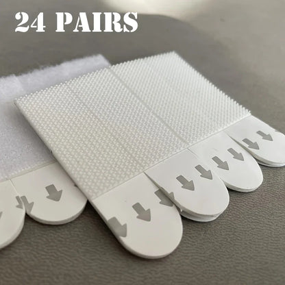Double-Sided Adhesive Wall Strips — 12/24 Pairs Removable Hooks for Damage-Free Hanging