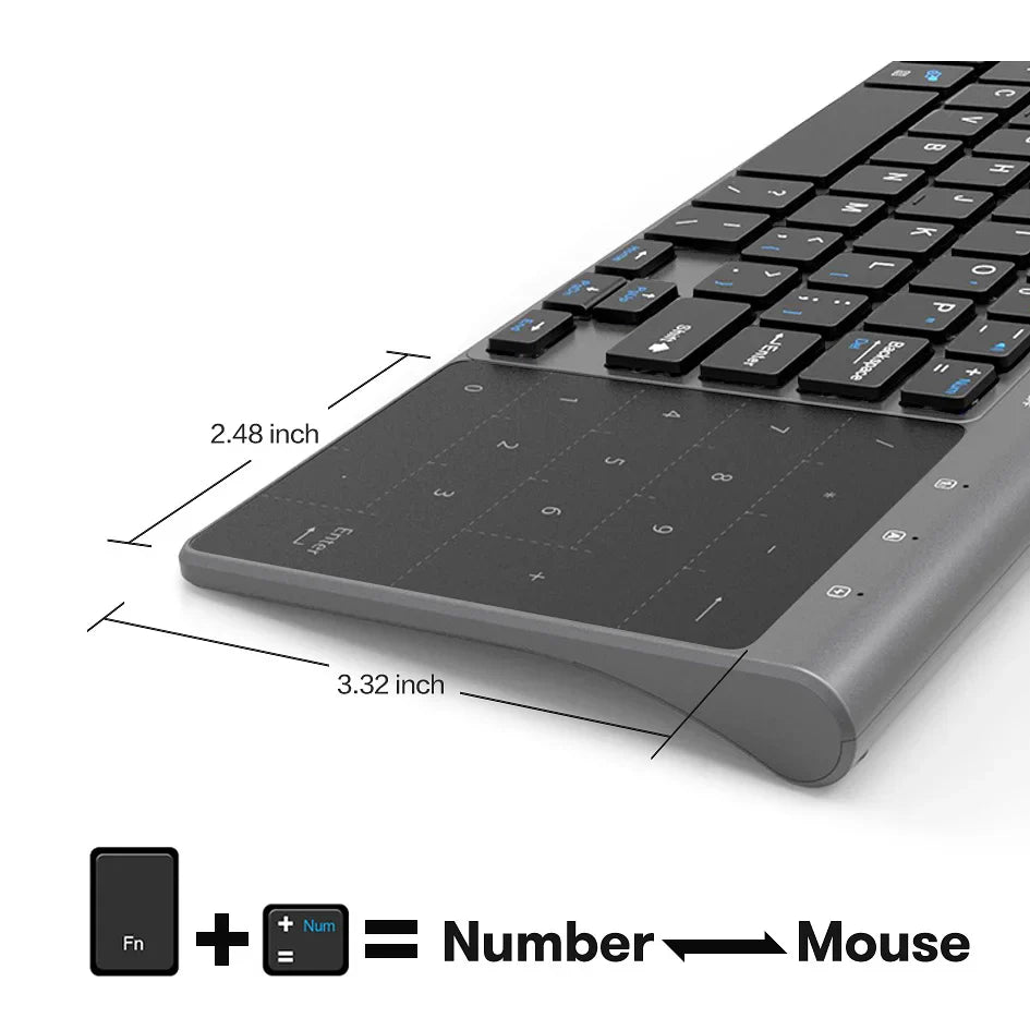 Slim 2.4G Wireless Keyboard with Touchpad — USB Numeric Keypad for Android, Windows, Desktop, Laptop & TV Box
