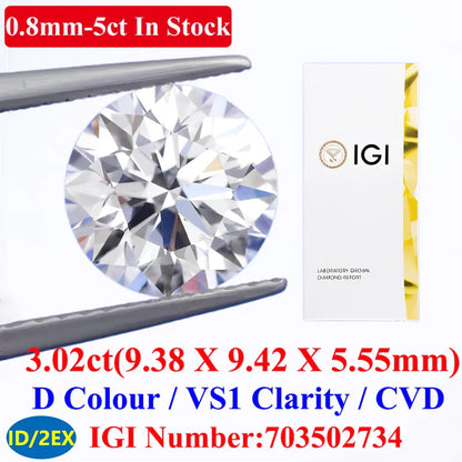 0.1–5CT Super White Lab-Grown Diamond Loose — IGI/GIA Certified, HPHT & CVD, DEFG VVS-SI, Diamond Tester Approved for Wedding Jewelry