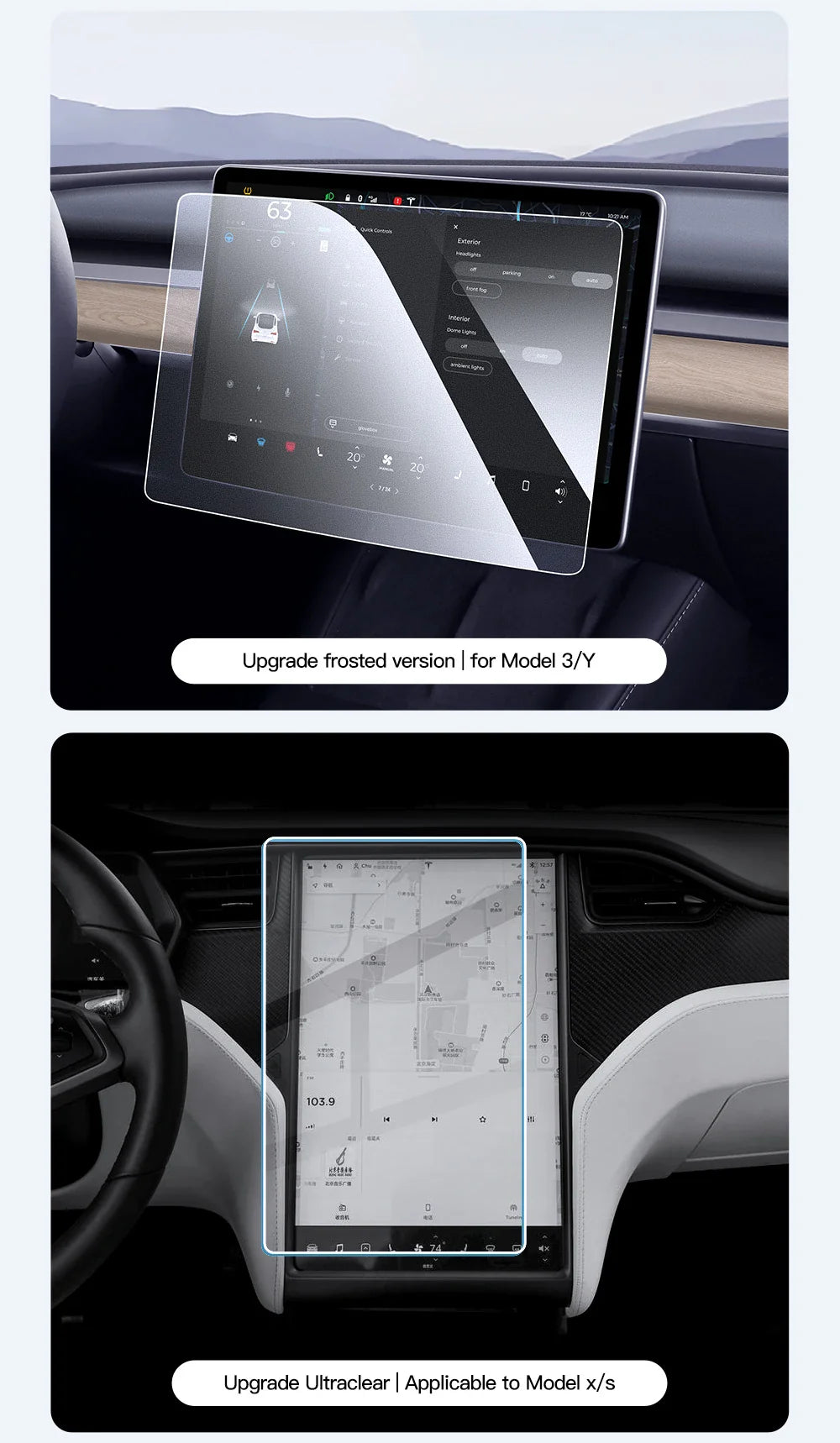 YZ Tempered Glass Screen Protector for Tesla Model 3 Y X 2021-2023 – HD Center Control Protection Film Accessory
