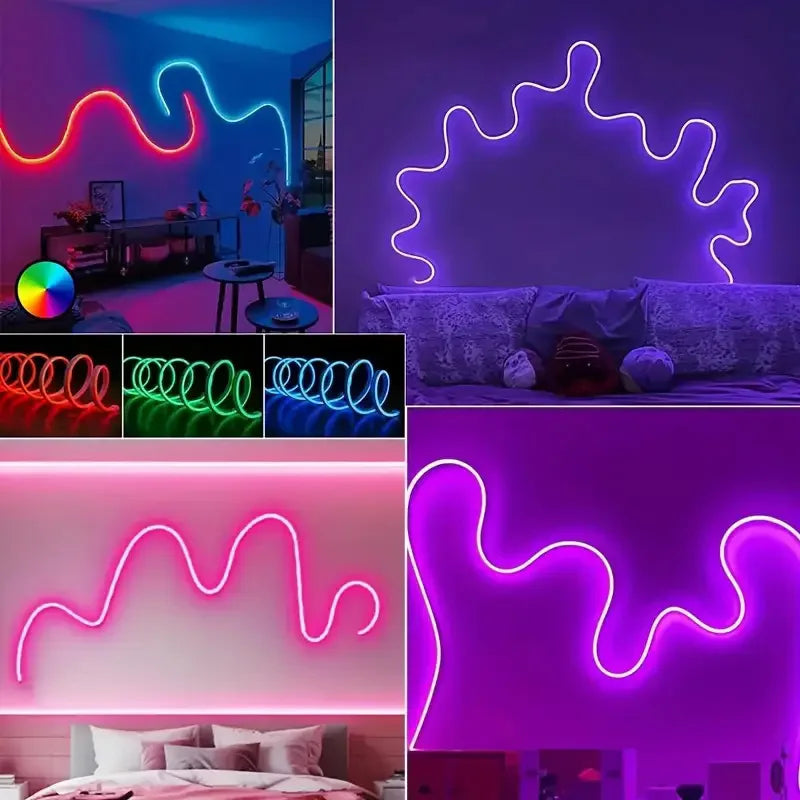 EU Plug DC24V RGB Neon LED Strip – 3535 Bluetooth Music Sync Waterproof Rope Light, 5-30M for Indoor & Outdoor Decor