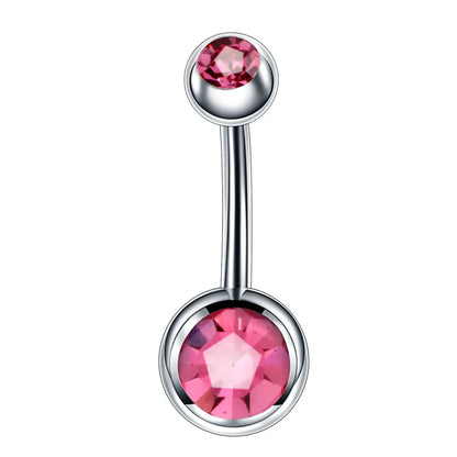 Pink Crown Belly Button Ring – Stainless Steel Heart Navel Piercing Barbell with Crystal for Women & Girls