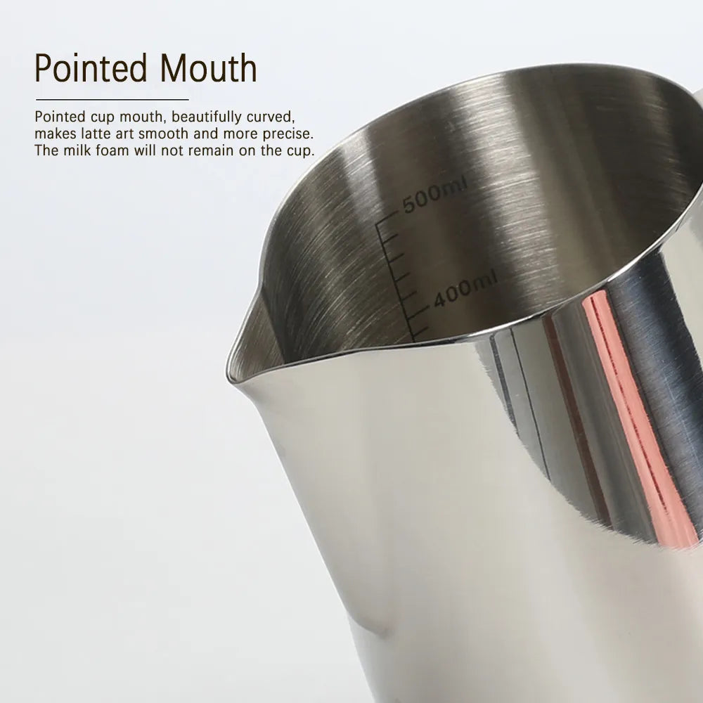 Stainless Steel Coffee Milk Frothing Jug - Essential Latte Art Barista Tool with Measurements