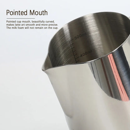 Stainless Steel Coffee Milk Frothing Jug - Essential Latte Art Barista Tool with Measurements