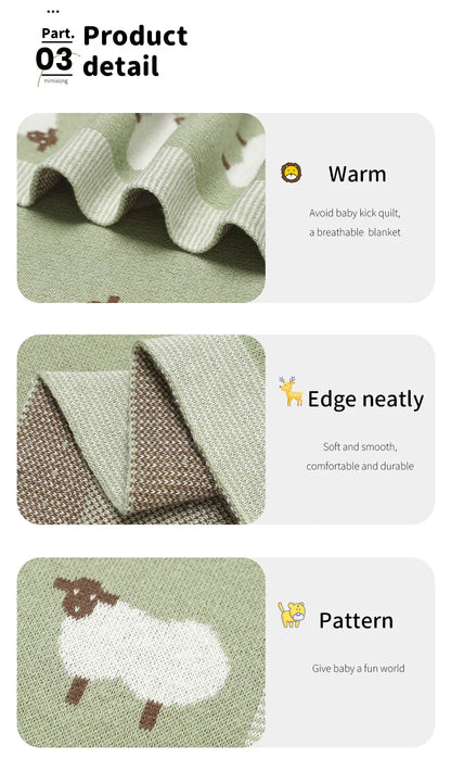Baby Cotton Knitted Blanket 90x70cm – Newborn Swaddle Wrap for Boys & Girls, Stroller & Nursery Cuddle Quilt