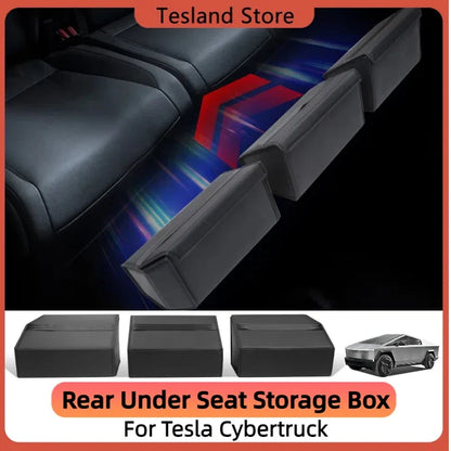 Tesla Cybertruck 2024 Rear Under Seat Storage Box 3-Piece Set Leather Organizer Auto Interior Accessories Underseat Storage Tray