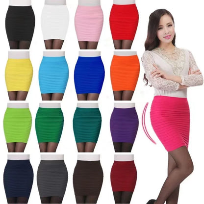 Women’s Summer High Waist Pleated Skirt – Solid Color Elastic Mini Skirt, Slim Draped Pencil Skirt for Office & Sexy Look