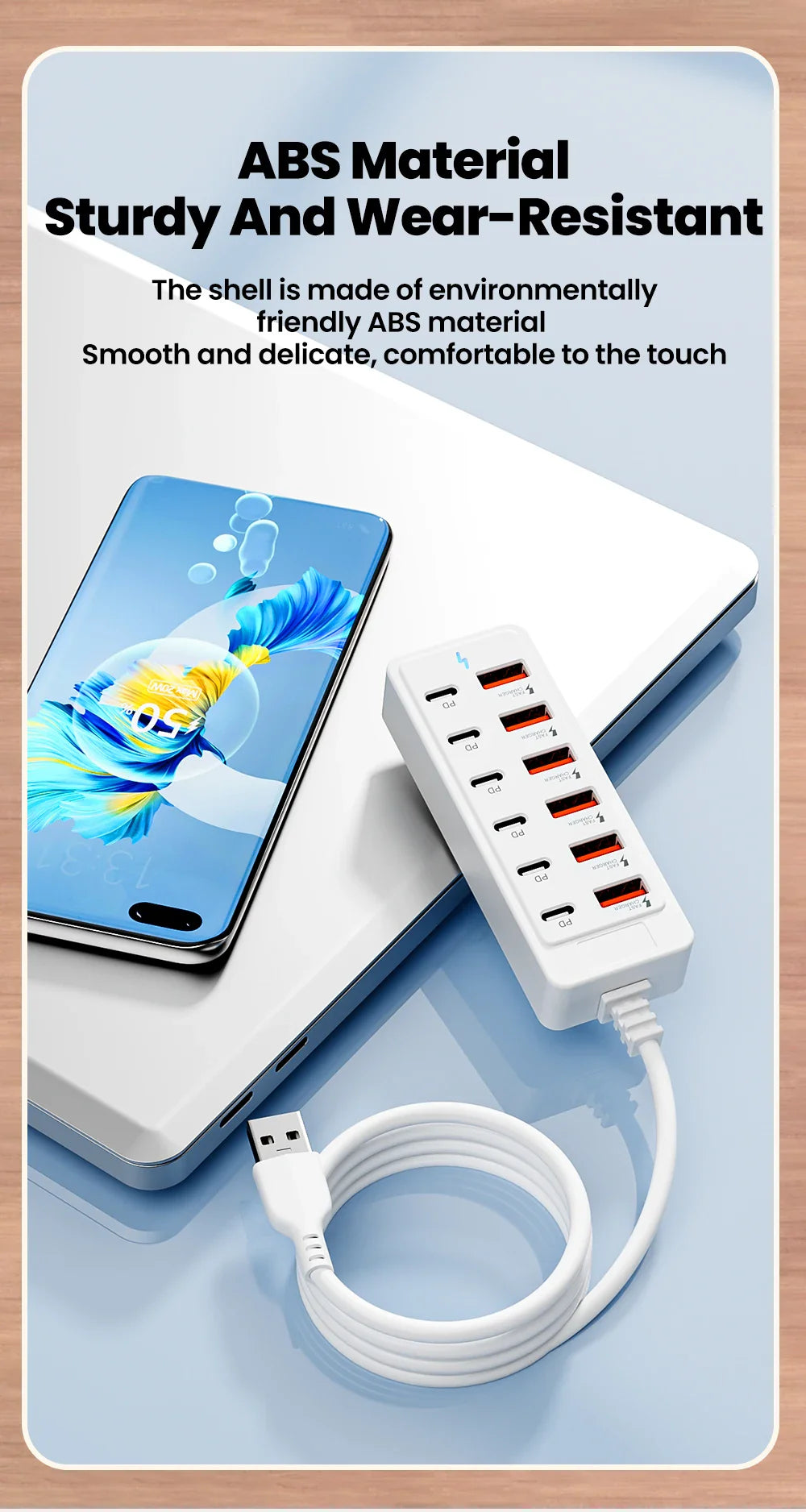 12-in-1 Power Strip & USB Charger Station — Multi-Port Wall/Desktop Adapter with USB-C Fast Charging for iPhone & Samsung