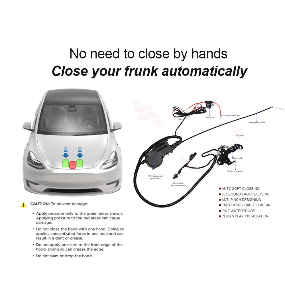 SATONIC V2 Auto Frunk Soft Closer – Waterproof Frunk LED for Tesla Model 3, Y, Model 3 Highland, S & X