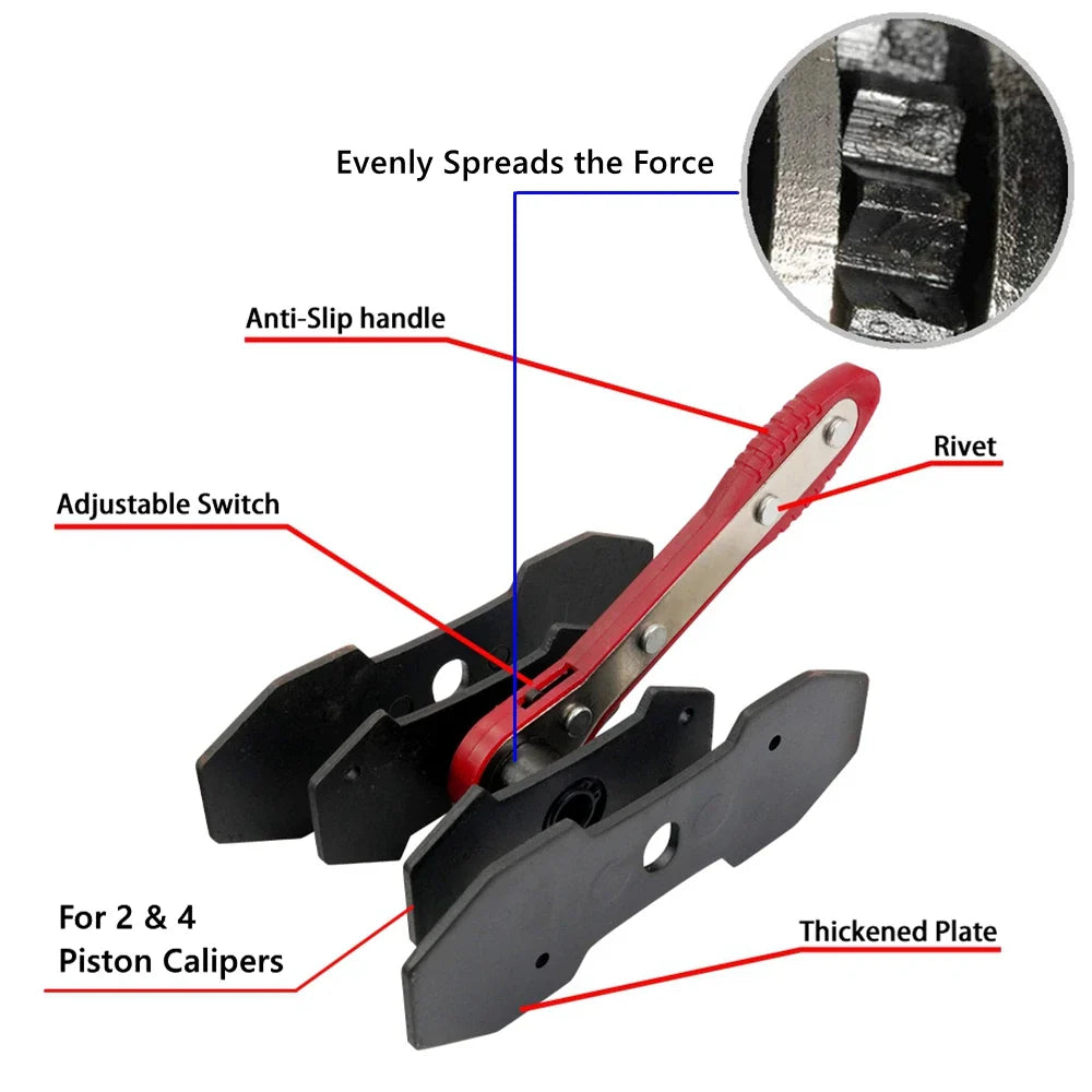 360° Swivel Ratchet Brake Caliper Press Tool with Piston Spreader & 2 Steel Plates for Disc Brake Repair