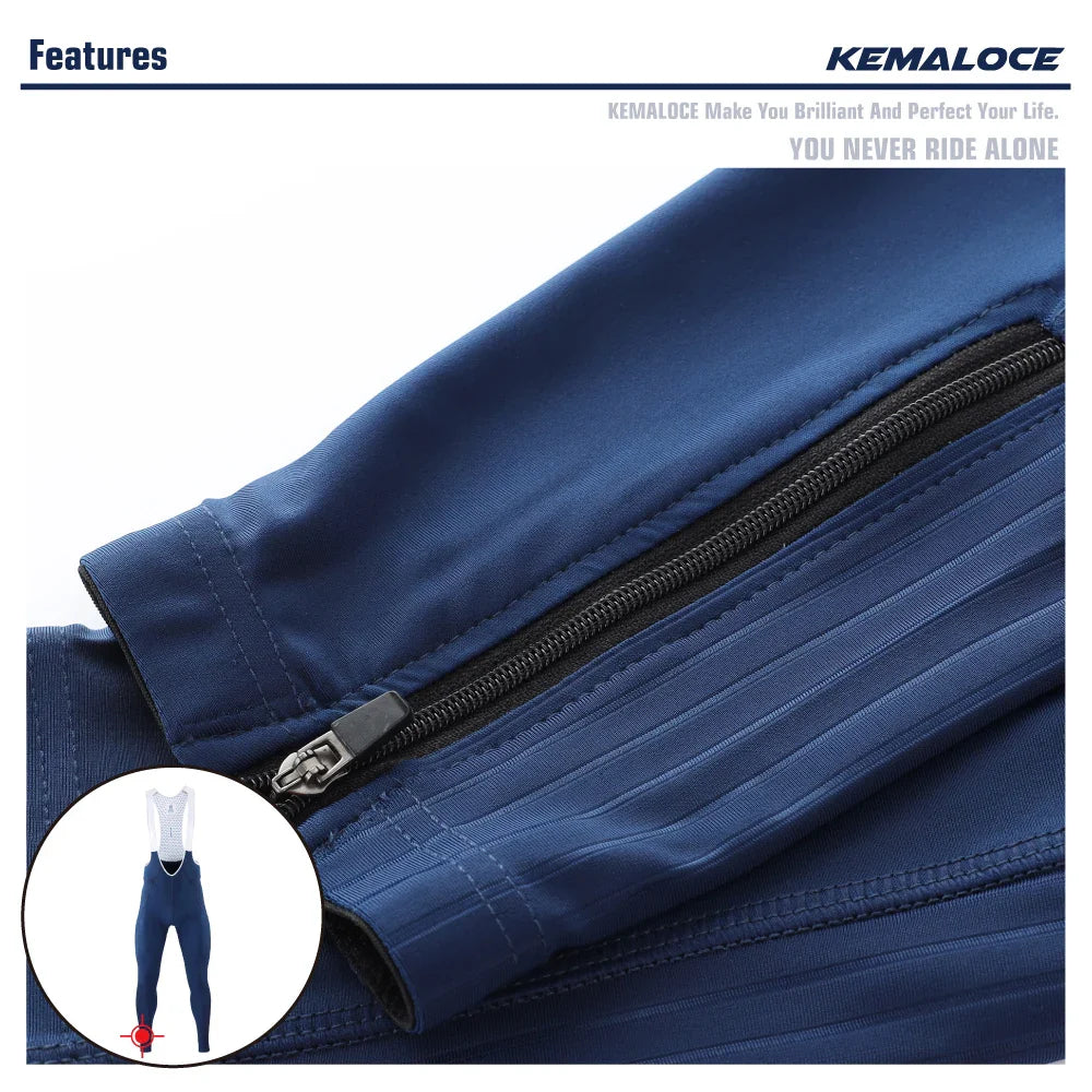 KEMALOCE Men's Cycling Long Pants, Autumn Blue & Grey, Gel Pad, Reflective Bike Bib, Breathable Bicycle Trousers with Rear Pocket