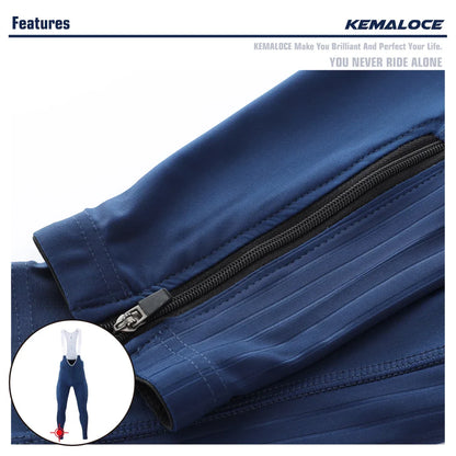 KEMALOCE Men's Cycling Long Pants, Autumn Blue & Grey, Gel Pad, Reflective Bike Bib, Breathable Bicycle Trousers with Rear Pocket