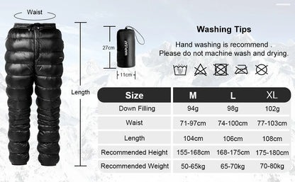 MAPLELEAF Ultralight Down Pants – 800FP Warm Winter Ski, Snow, Windproof & Waterproof Trousers for Camping & Hiking