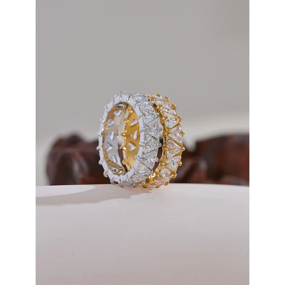 Women’s Stainless Steel Heart CZ Bling Ring – Shiny Cubic Zirconia Fashion Jewelry