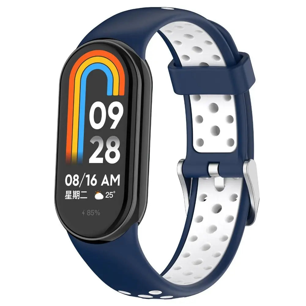 Two-Color Silicone Sport Strap for Xiaomi Mi Band 9 & 8 – Breathable Smartwatch Wristband Accessory