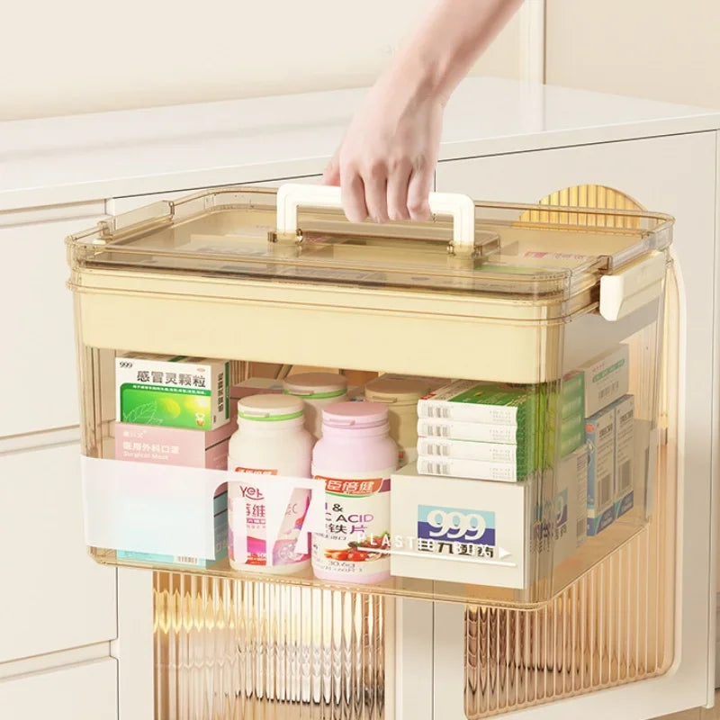 Multi-Layer Large Capacity Home Medicine Box – Transparent Medical Storage Case for First Aid & Medication Organization