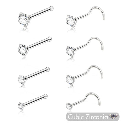 5PCS Stainless Steel Nose Ring Studs — Crystal Nostril Piercing Jewelry for Women & Girls, 1.5/2.0/2.5/3.0mm, 20G