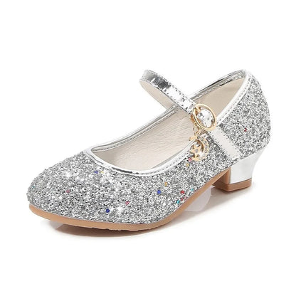 Girls Glitter Crystal High Heel Sandals - Buckle Princess Dance & Performance Shoes