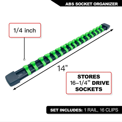 Universal Socket Organizer Rail – 1/4", 3/8", 1/2" Wrench Holder Plastic Bracket for Wall Mount & Home Repair Tools