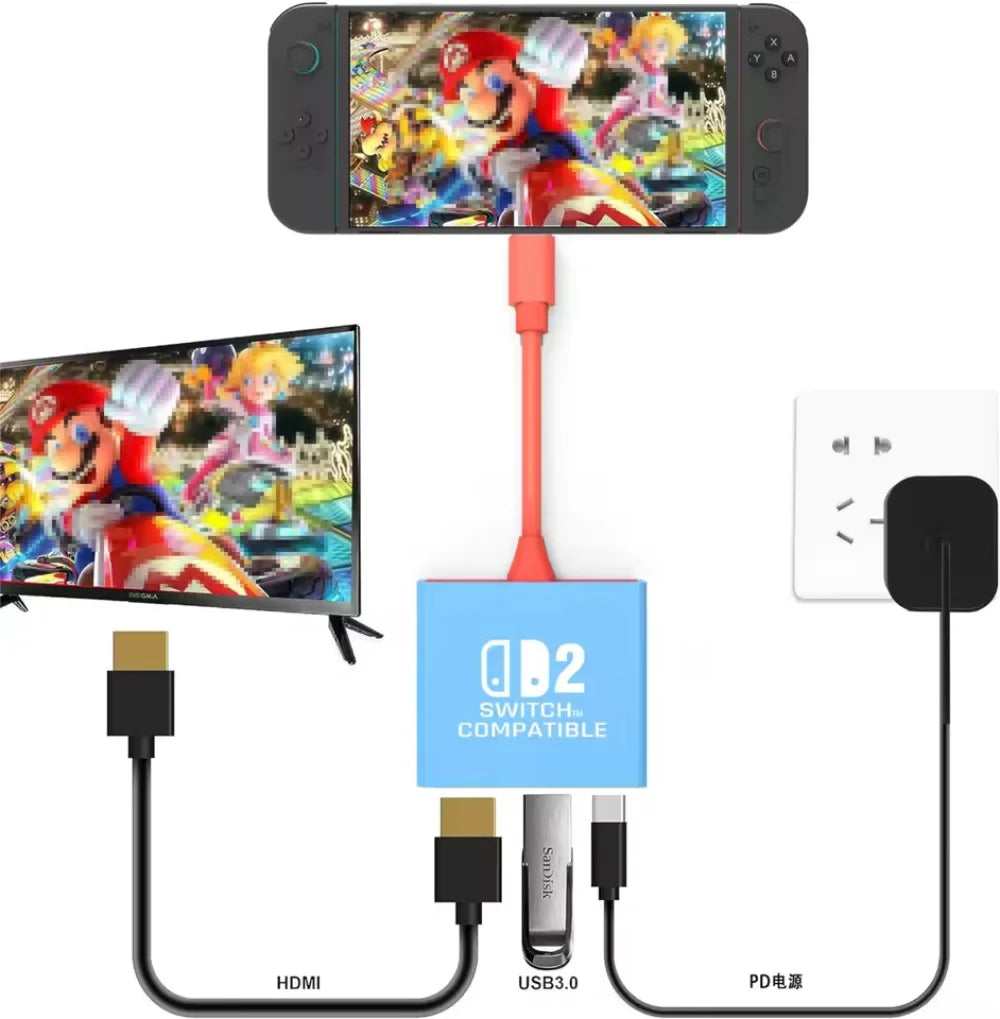 Switch 2 Dock HDMI 4K USB 3.0 Hub Adapter – Portable Docking Station & USB Splitter for NDS, Switch 2, Laptops, PC, iPad & MacBook